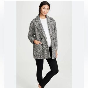 Hatch The Bristol Boucle Wool Coat Black Knit Double Breasted Sz 3 US 10-12